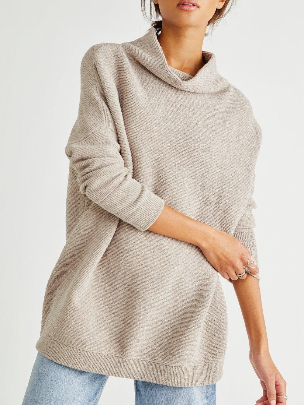 Free People Size M Heather Grey Ottoman Slouchy Oversized Knit Tunic Sweater